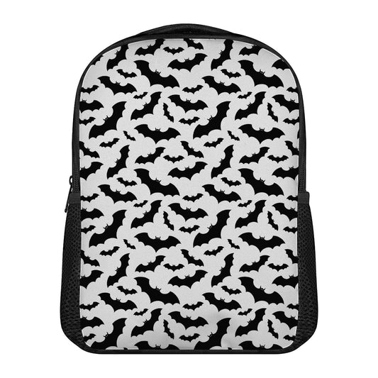 White And Black Halloween Bat Print Casual Backpack