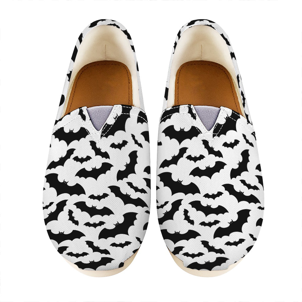 White And Black Halloween Bat Print Casual Shoes