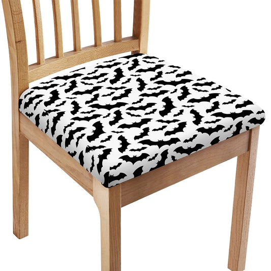 White And Black Halloween Bat Print Chair Cushion Cover