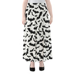 White And Black Halloween Bat Print Chiffon Maxi Skirt