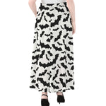 White And Black Halloween Bat Print Chiffon Maxi Skirt