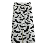 White And Black Halloween Bat Print Cotton Front Slit Maxi Skirt