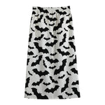 White And Black Halloween Bat Print Cotton Front Slit Maxi Skirt