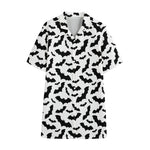 White And Black Halloween Bat Print Cotton Hawaiian Shirt