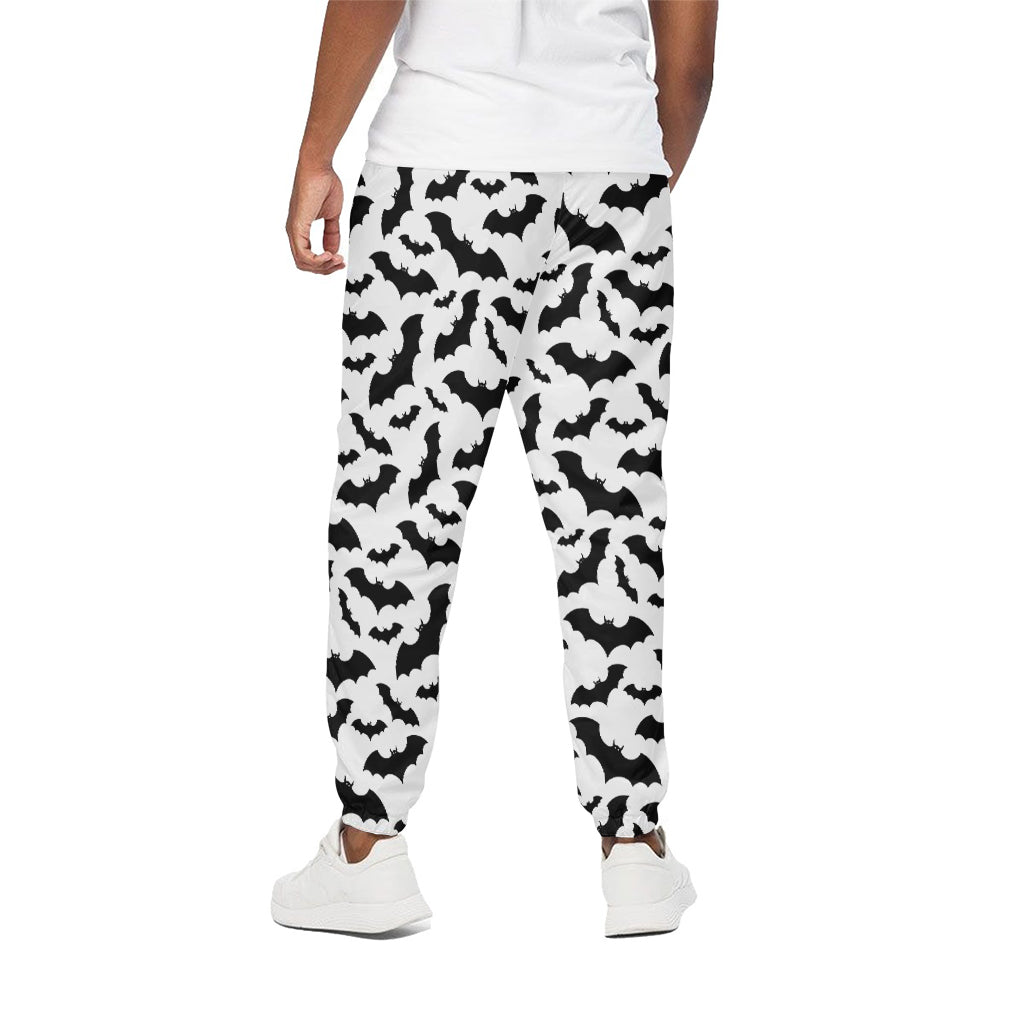 White And Black Halloween Bat Print Cotton Pants