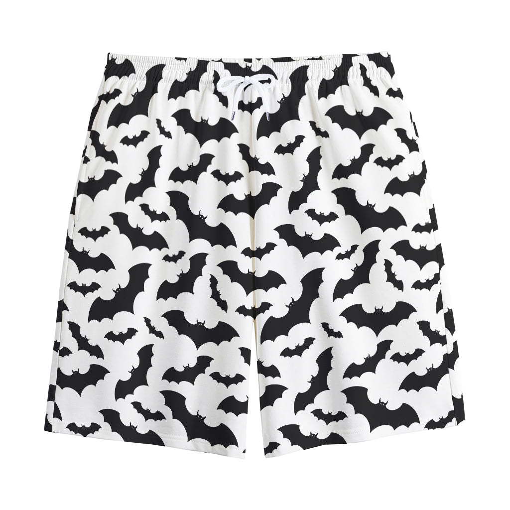 White And Black Halloween Bat Print Cotton Shorts
