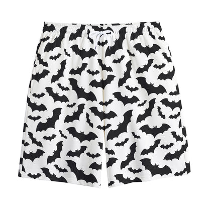 White And Black Halloween Bat Print Cotton Shorts