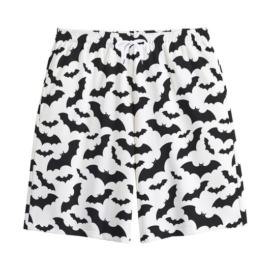 White And Black Halloween Bat Print Cotton Shorts