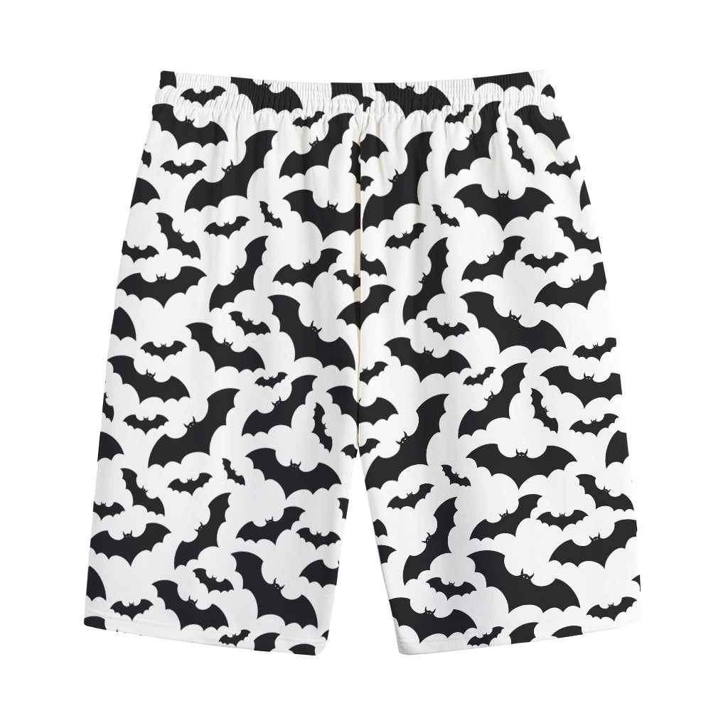 White And Black Halloween Bat Print Cotton Shorts