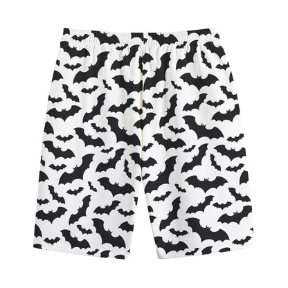 White And Black Halloween Bat Print Cotton Shorts