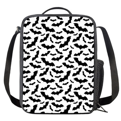White And Black Halloween Bat Print Crossbody Lunch Bag