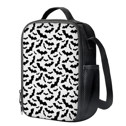 White And Black Halloween Bat Print Crossbody Lunch Bag