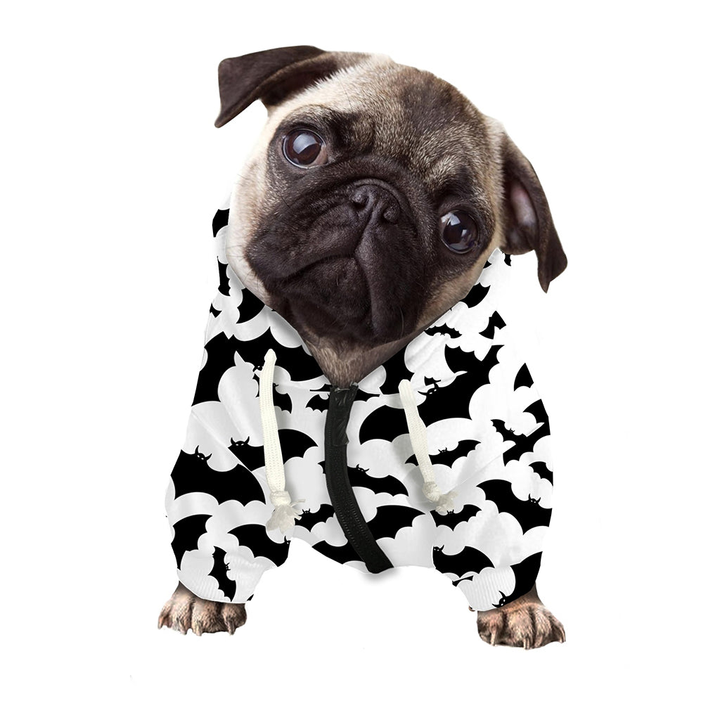 White And Black Halloween Bat Print Dog Zip Up Hoodie
