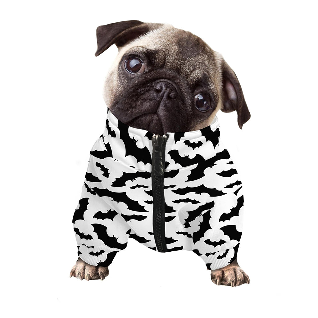 White And Black Halloween Bat Print Dog Zip Up Jacket