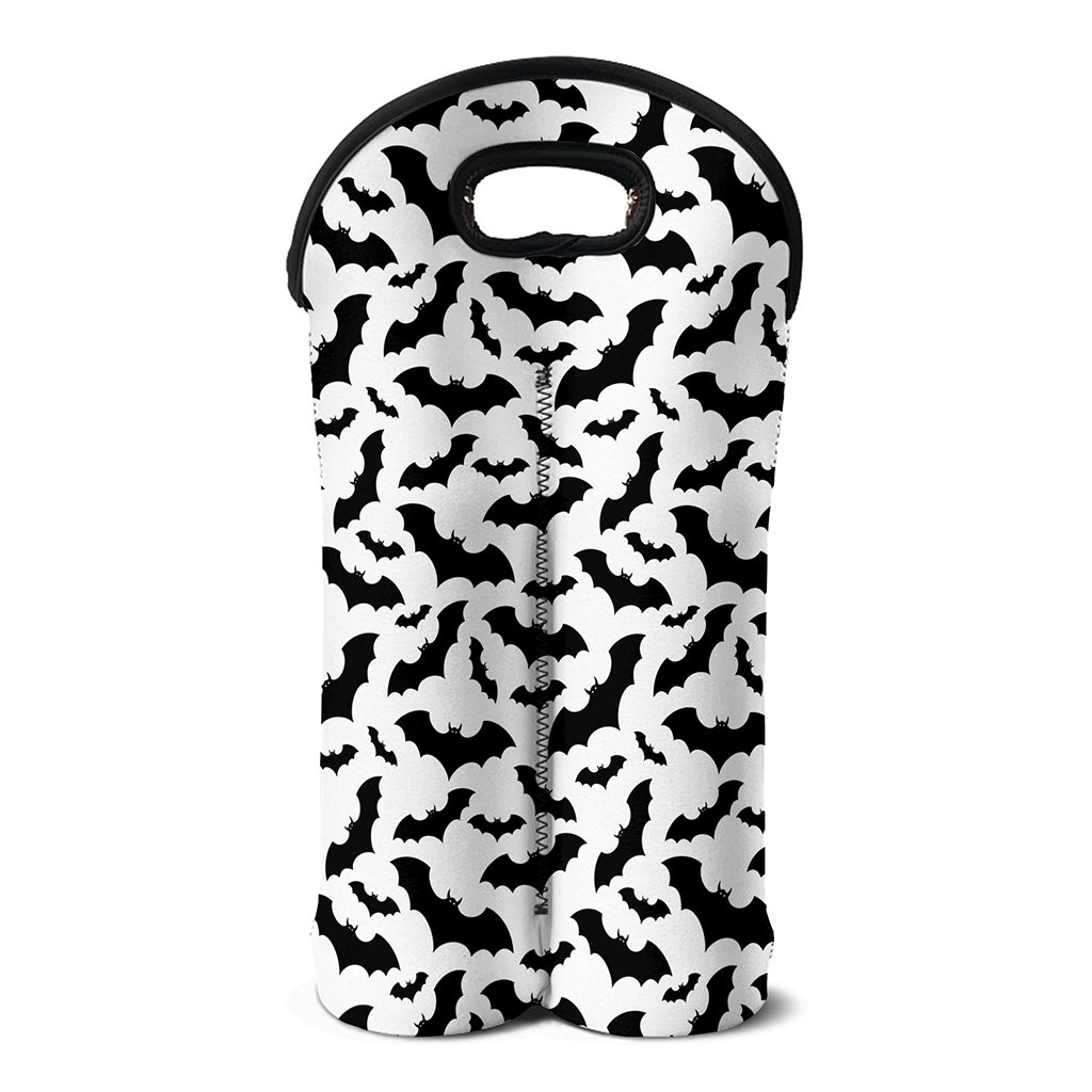 White And Black Halloween Bat Print Double Neoprene Wine Tote