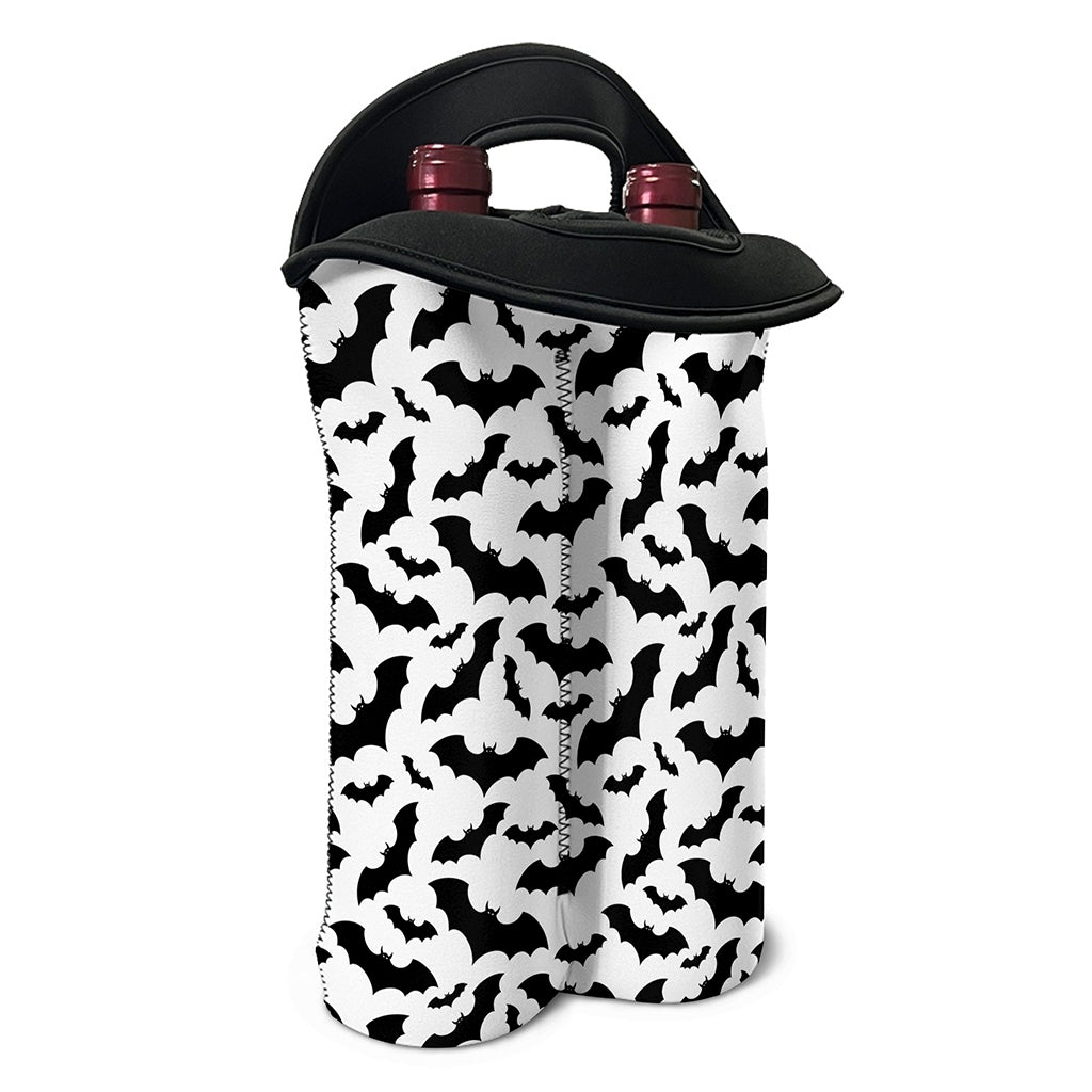 White And Black Halloween Bat Print Double Neoprene Wine Tote