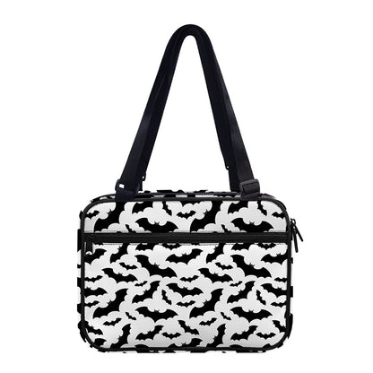 White And Black Halloween Bat Print Double Strap Bible Bag