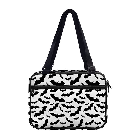 White And Black Halloween Bat Print Double Strap Bible Bag