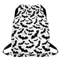 White And Black Halloween Bat Print Drawstring Backpack