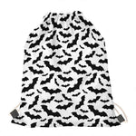 White And Black Halloween Bat Print Drawstring Bag