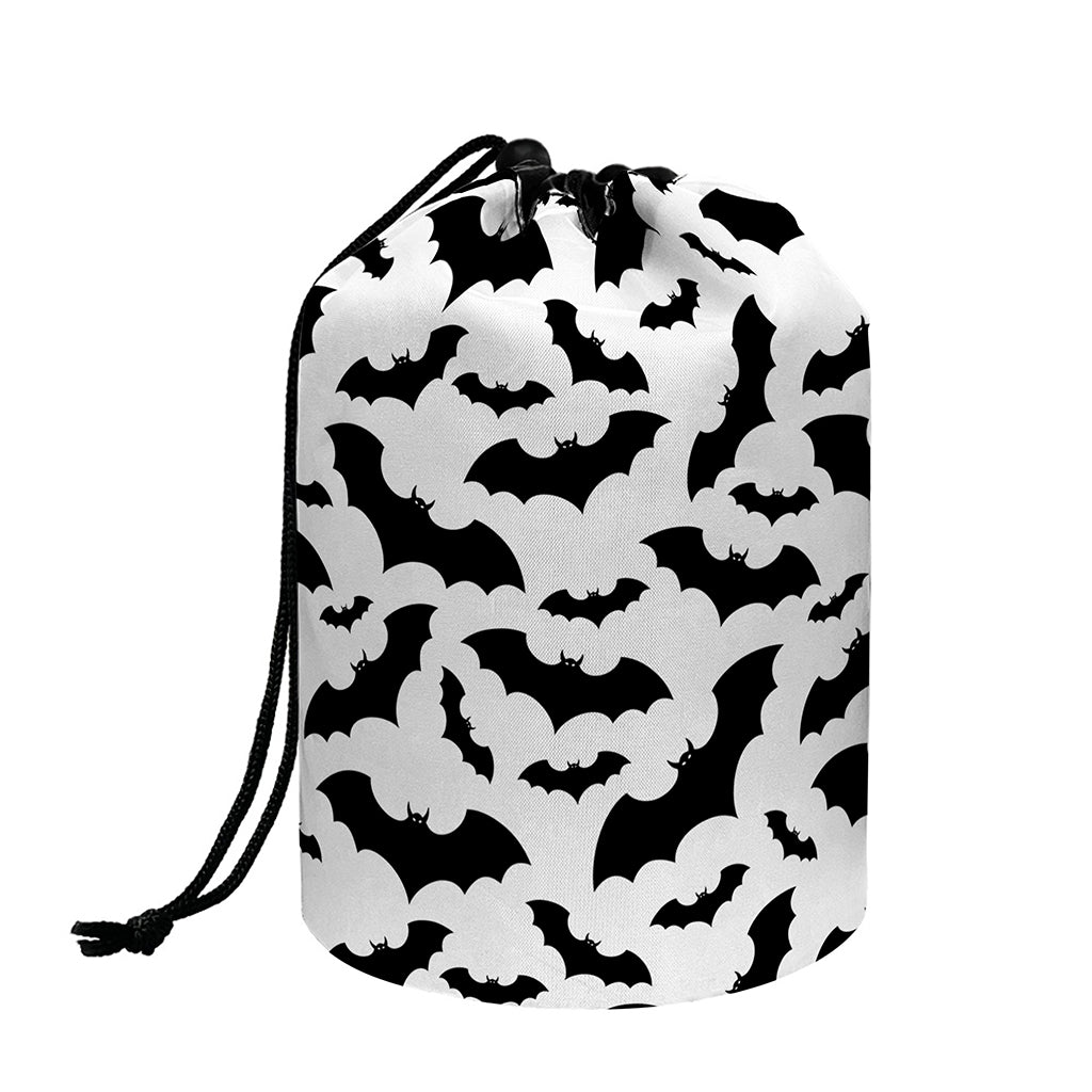 White And Black Halloween Bat Print Drawstring Makeup Bag