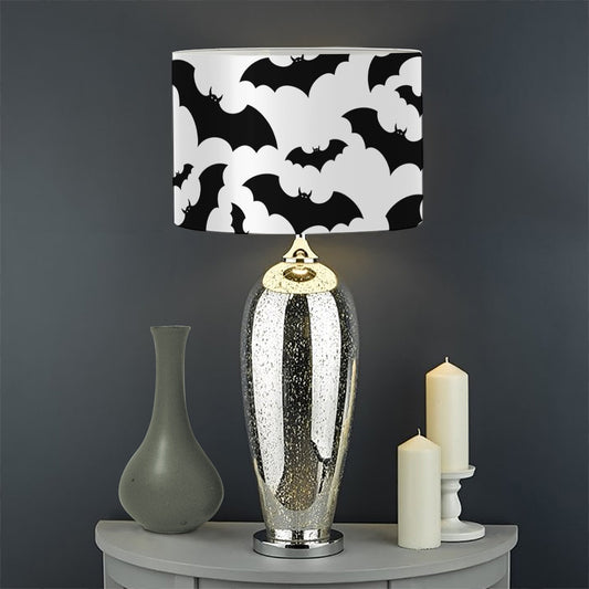 White And Black Halloween Bat Print Drum Lamp Shade