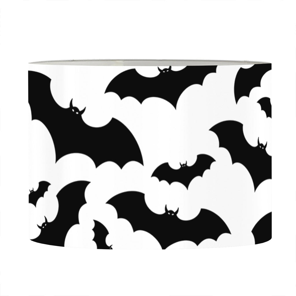 White And Black Halloween Bat Print Drum Lamp Shade