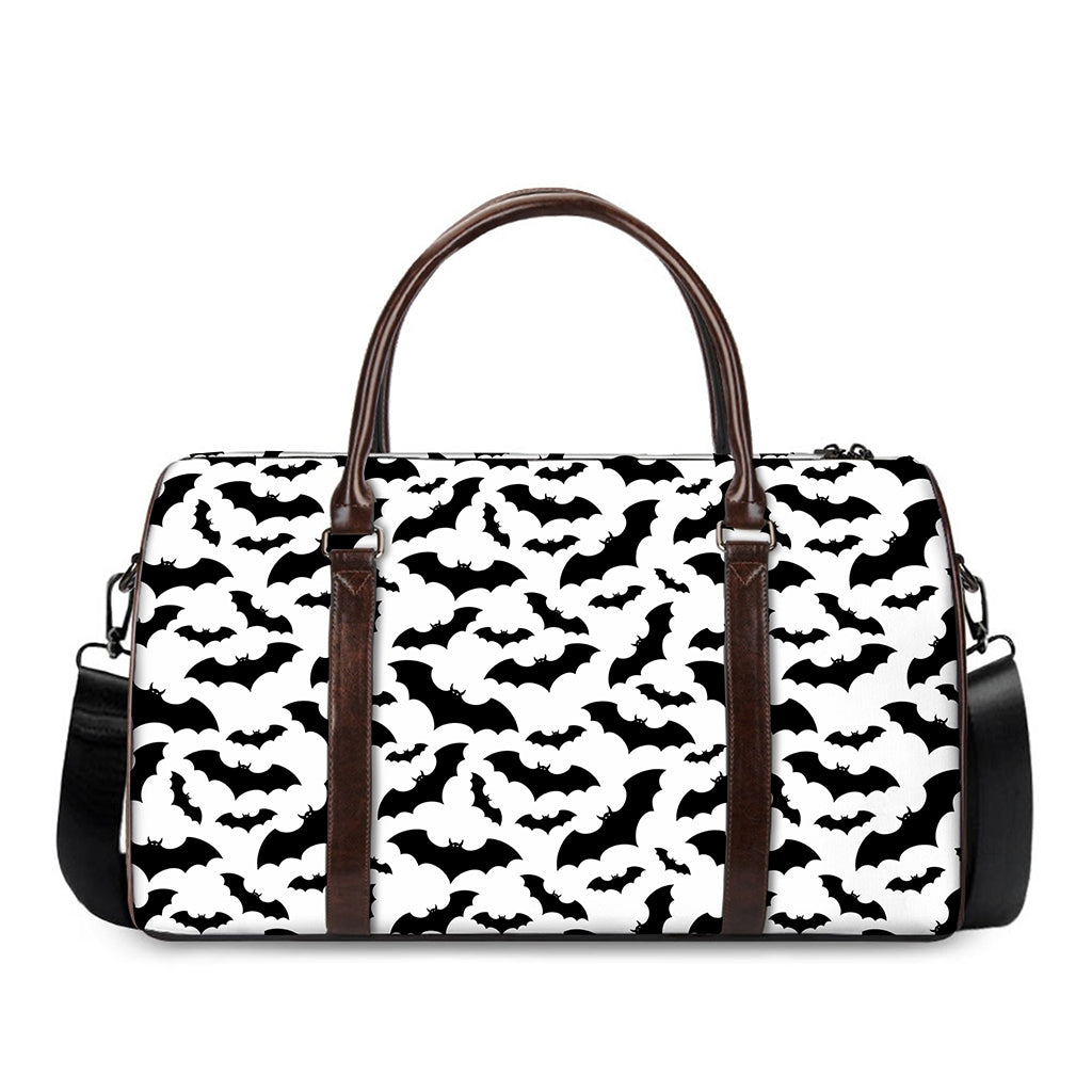 White And Black Halloween Bat Print Duffle Bag