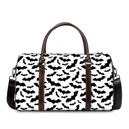 White And Black Halloween Bat Print Duffle Bag