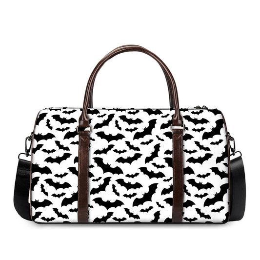 White And Black Halloween Bat Print Duffle Bag