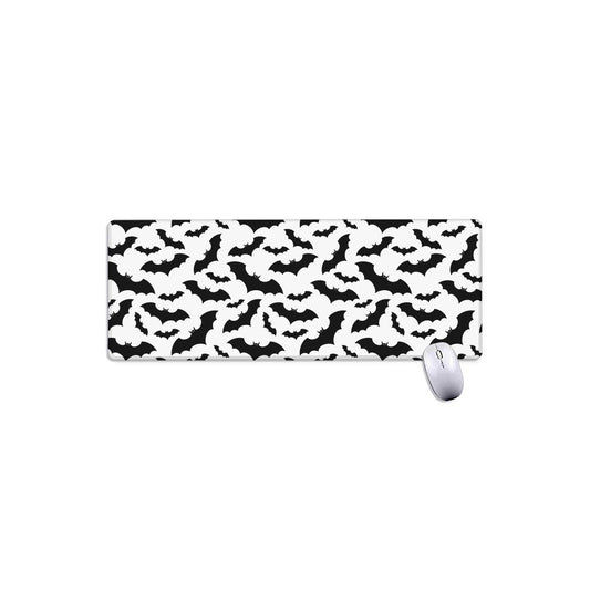 White And Black Halloween Bat Print Extended Mouse Pad