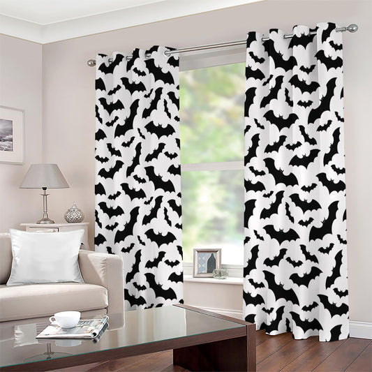 White And Black Halloween Bat Print Extra Wide Grommet Curtains
