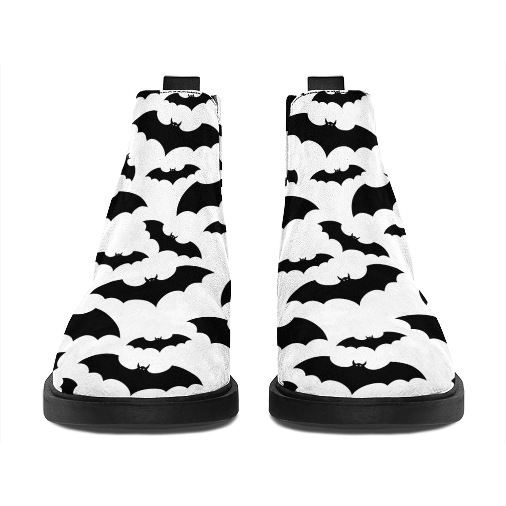 White And Black Halloween Bat Print Flat Ankle Boots