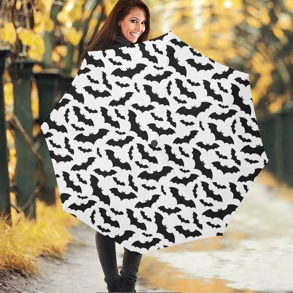 White And Black Halloween Bat Print Foldable Umbrella