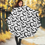 White And Black Halloween Bat Print Foldable Umbrella