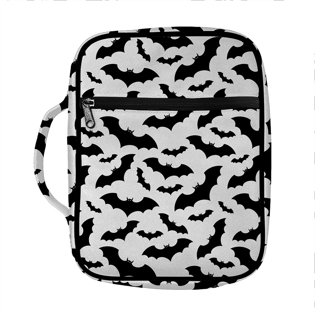 White And Black Halloween Bat Print Front Pocket Bible Bag