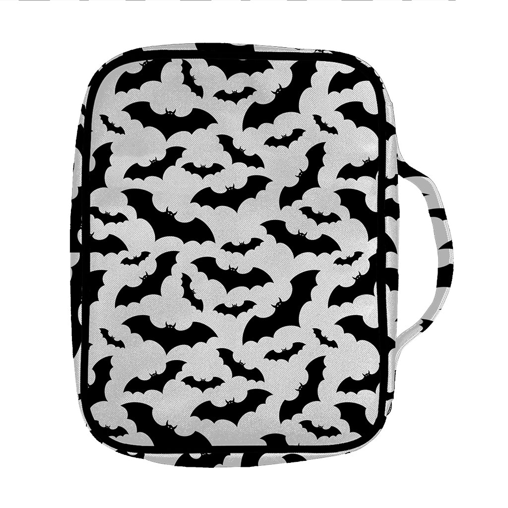 White And Black Halloween Bat Print Front Pocket Bible Bag