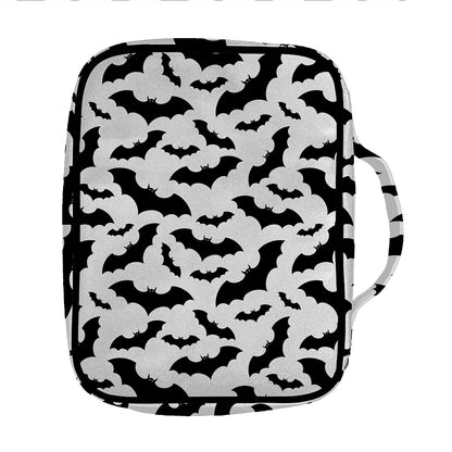 White And Black Halloween Bat Print Front Pocket Bible Bag