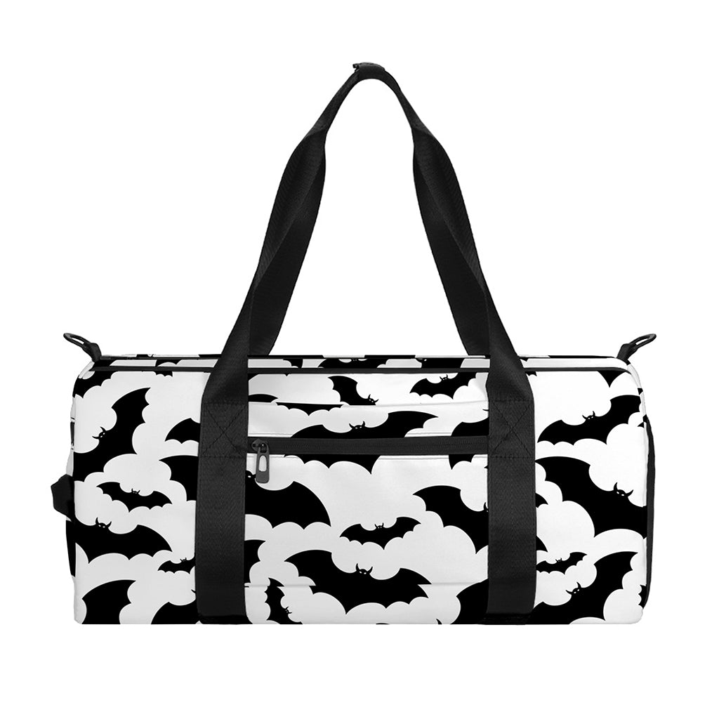 White And Black Halloween Bat Print Gym Bag