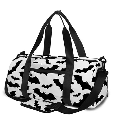 White And Black Halloween Bat Print Gym Bag