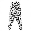White And Black Halloween Bat Print Hammer Pants