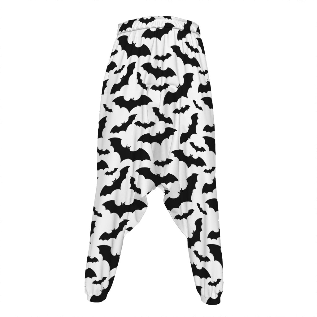 White And Black Halloween Bat Print Hammer Pants