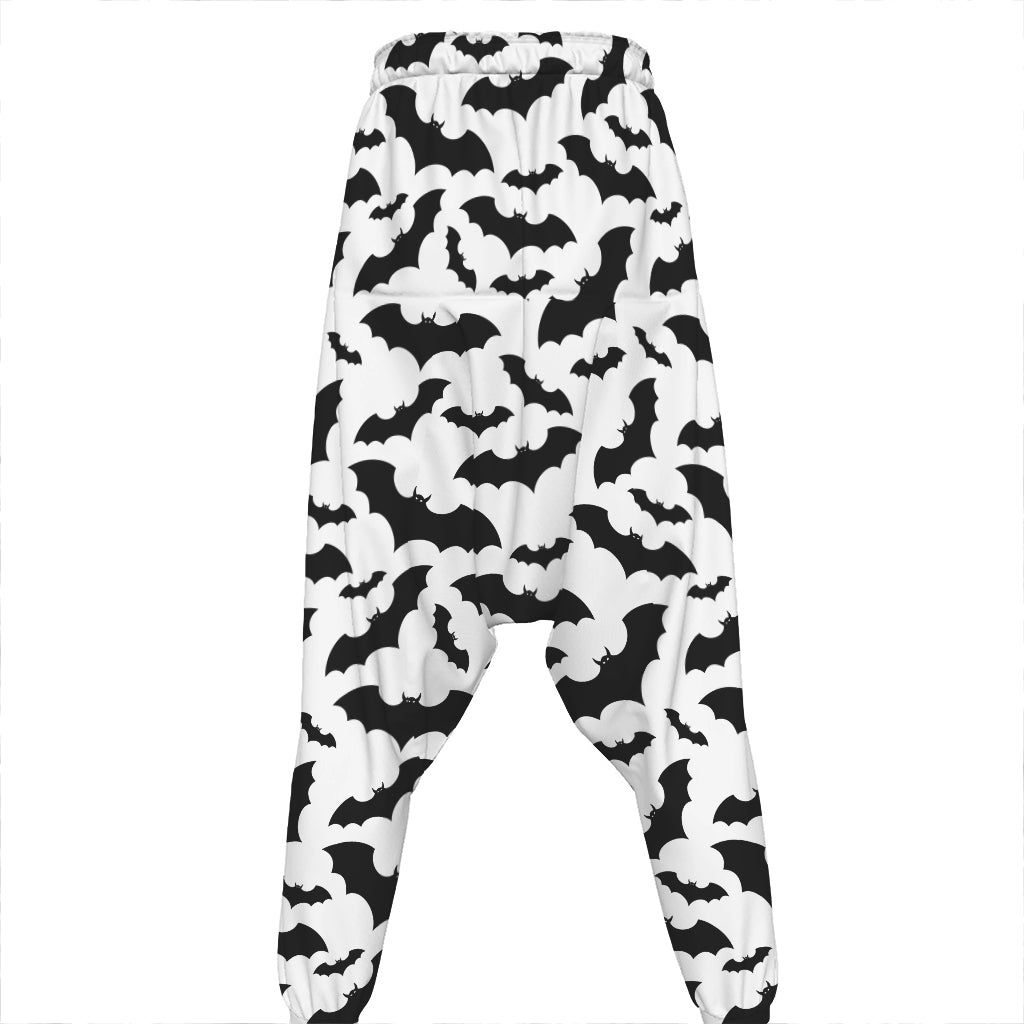 White And Black Halloween Bat Print Hammer Pants