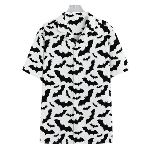 White And Black Halloween Bat Print Hawaiian Shirt