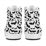 White And Black Halloween Bat Print High Top Leather Sneakers