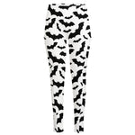 White And Black Halloween Bat Print High-Waisted Pocket Leggings