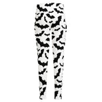 White And Black Halloween Bat Print High-Waisted Pocket Leggings