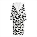 White And Black Halloween Bat Print Hooded Bathrobe