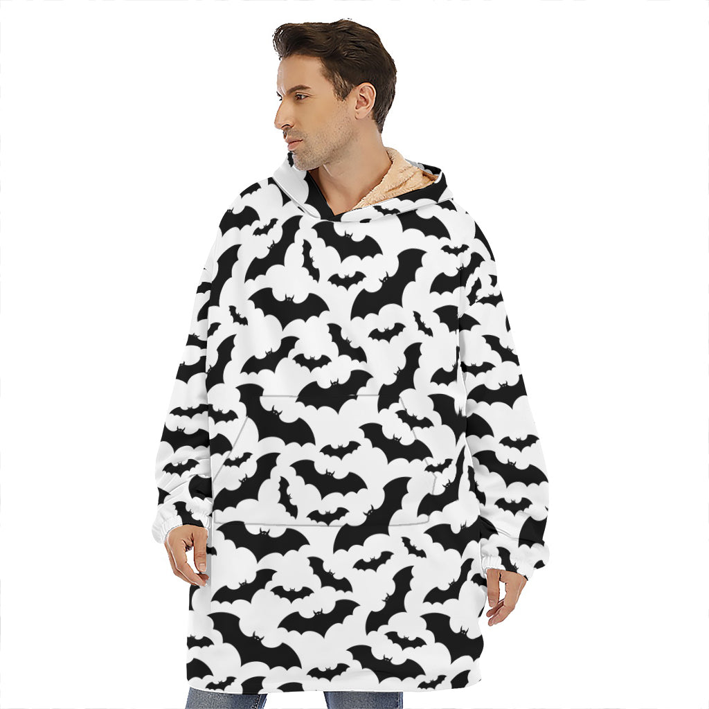 White And Black Halloween Bat Print Hoodie Blanket