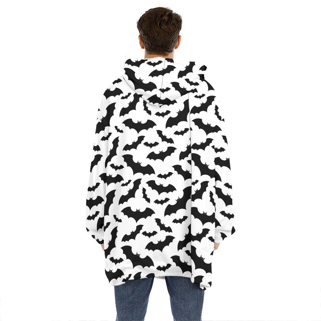White And Black Halloween Bat Print Hoodie Blanket